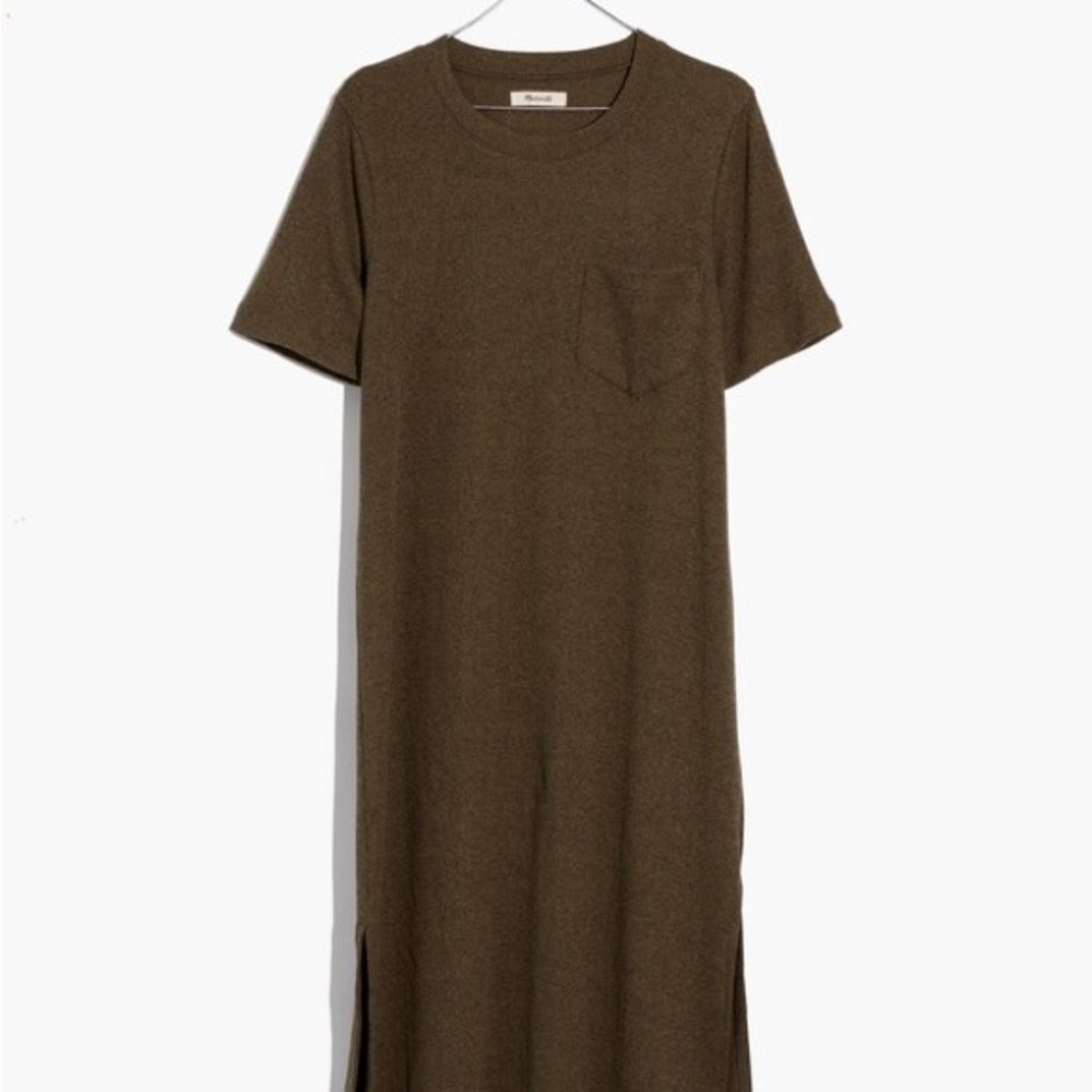 Madewell Ribbed Pocket Tee Midi Dress Women’s Small Kale/Olive Green Side Slits - Picture 14 of 14